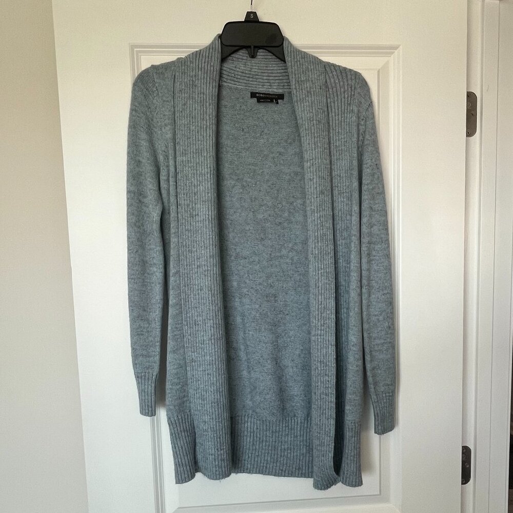 BCBG Max Azria Blue Ribbed Open Front Long Cardigan Size Small